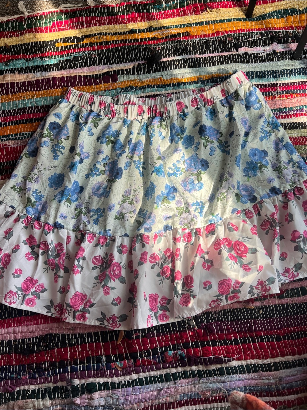 SHEIN Blue and Pink Floral Tiered Skirt